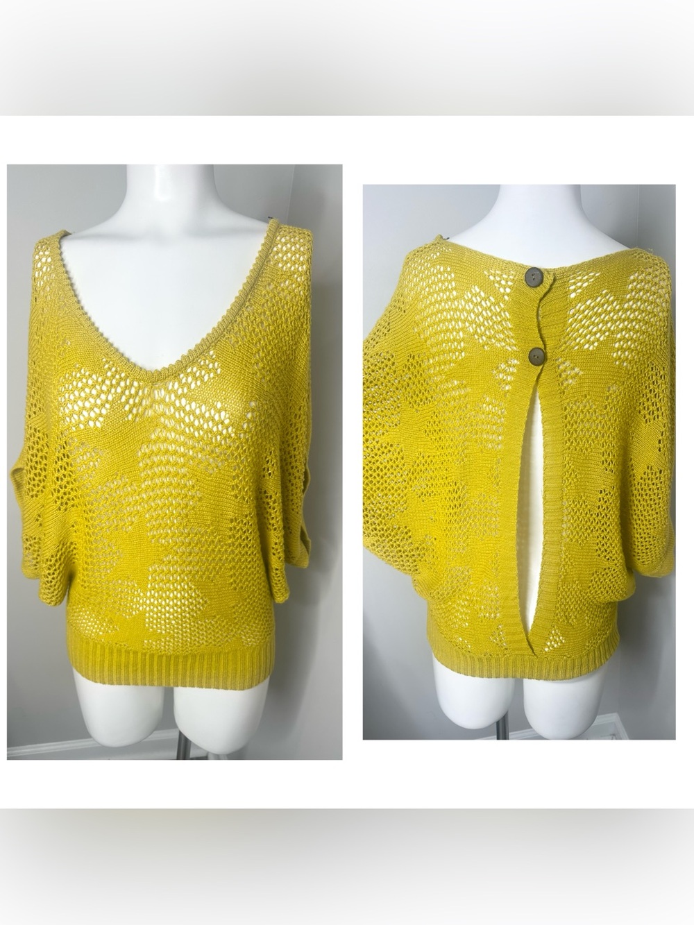 Bold yellow tone Open-Knit V-Neck Sweater - small